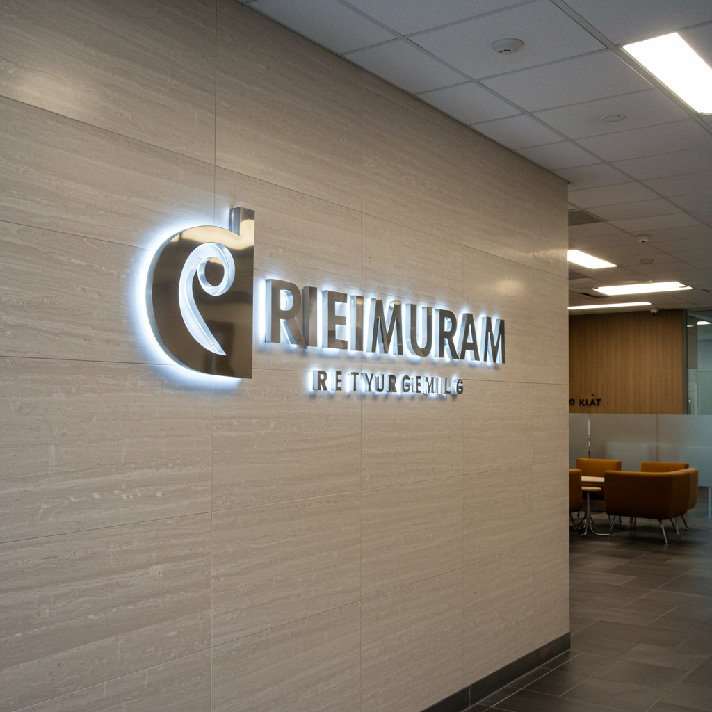 logo on a wall in an office setting