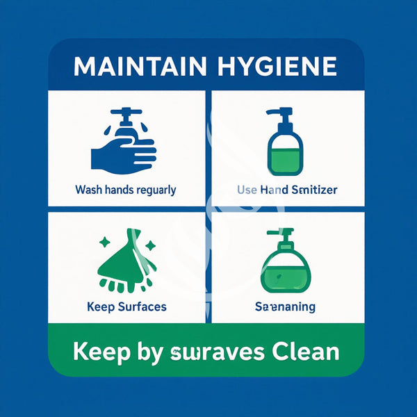 Poster with hygiene instructions on a blue background