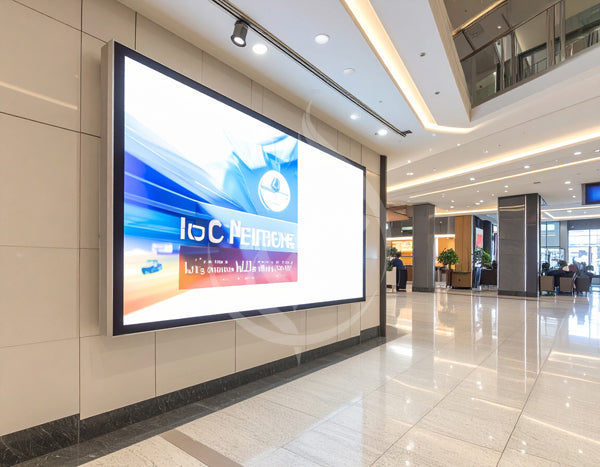 Large digital display screen in a modern indoor setting with 'IoC' branding.
