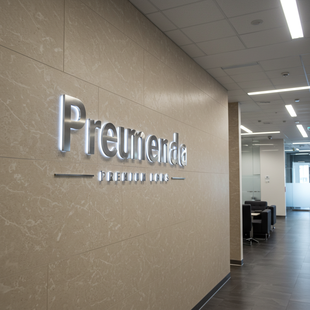 Office interior logo on a wall