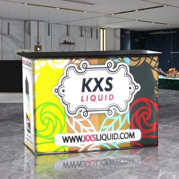 KXS Liquid branded counter in a modern indoor setting