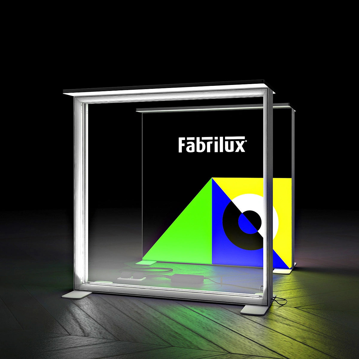 Light box with Fabrilux branding on a dark background