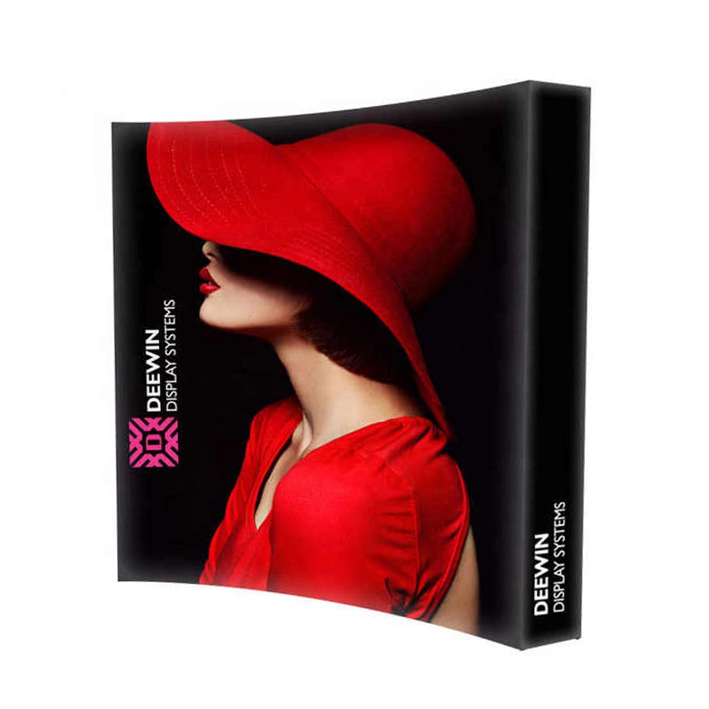 Display system packaging with a woman wearing a red hat and dress, featuring the Deewin Display Systems logo.