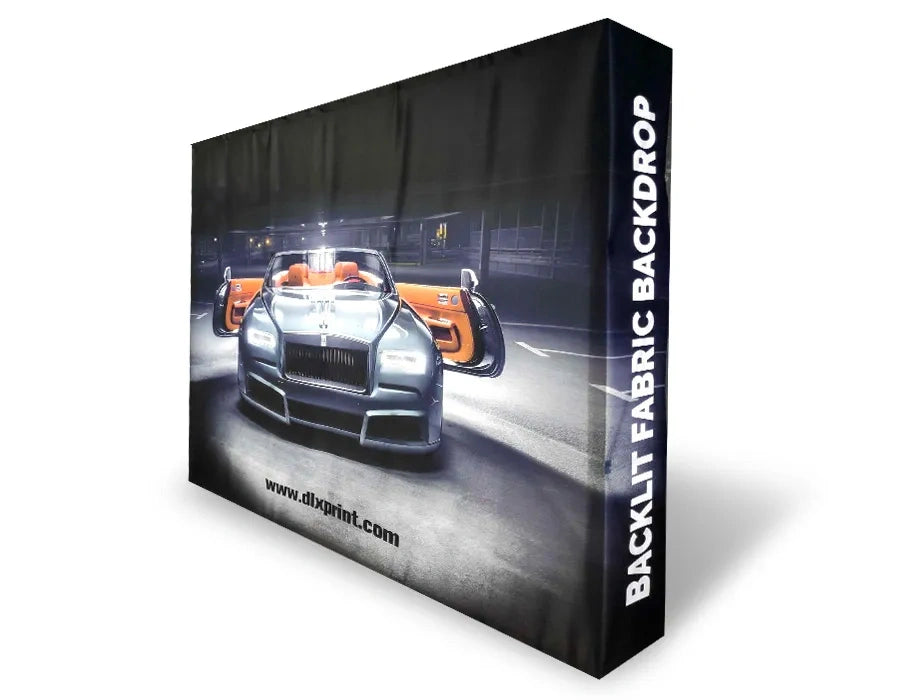 Backlit fabric backdrop with cars on a white background