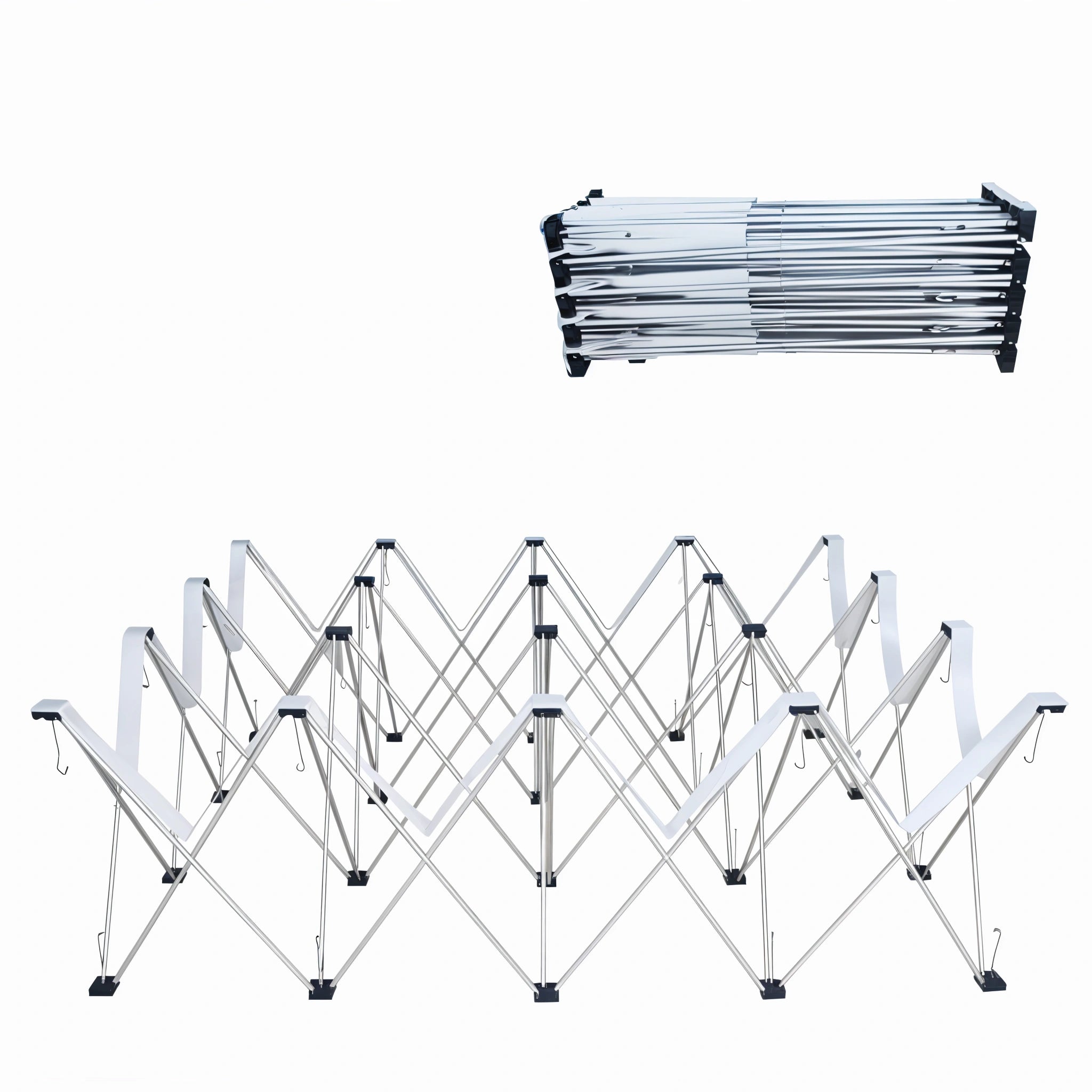 Folding metal clothes rack on a white background