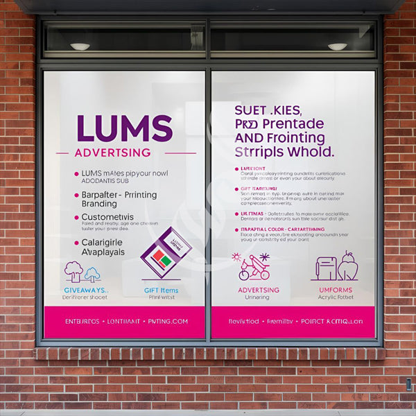 Two LUMS Advertising posters on a brick wall.